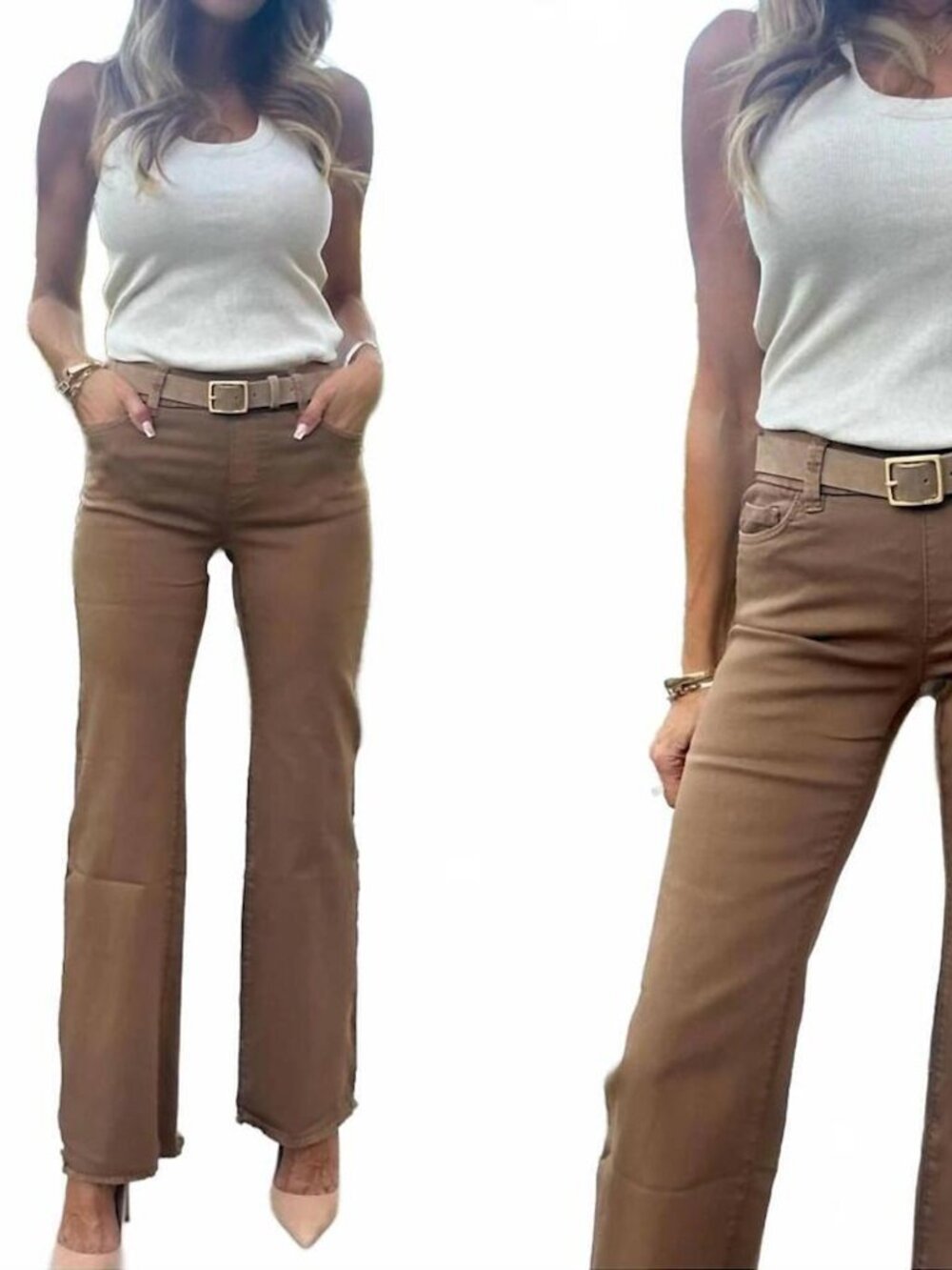 BEVY FLOG Amanda Pants Women's Size 30 Camel Brown Pull On Stretch